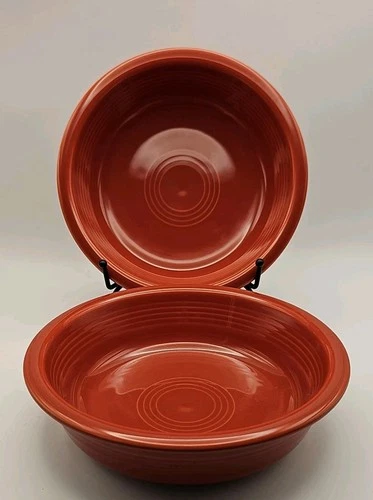 Vintage Fiestaware HLC Pottery Bowls Persimmon Orange Set Of Two (2) 7"