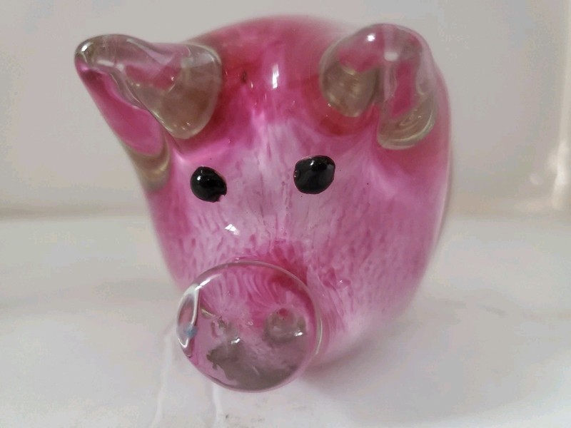 Vintage Art Glass Pink Pig Hand Blown Glass Pink Pig Paperweight Super Cute Hog