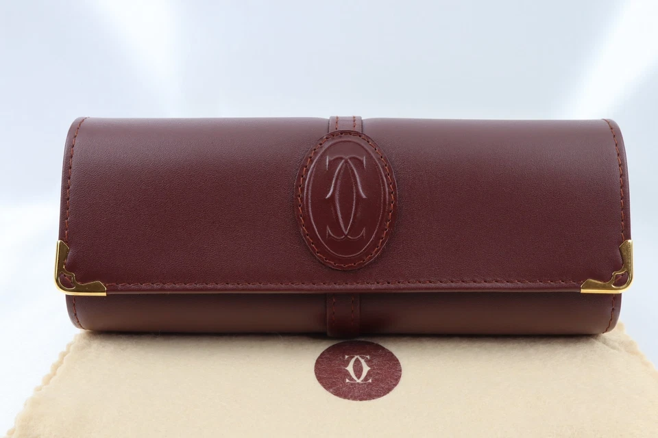 Estuche de gafas vintage CARTIER must de Cartier cuero burdeos con caja original Foto 2 de 4