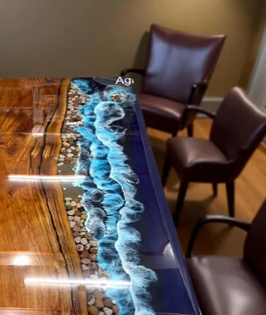 Handmade Ocean Epoxy Resin River Table | Live Edge Wood Dining Coffee Table - Image 2 of 4