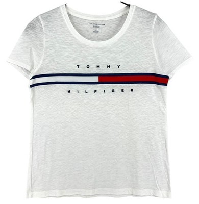 TOMMY HILFIGER Damen Entspannte Passform Kurzarm Weißes T-Shirt Größe S