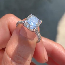 3Ct Cushion-Cut VS1 Lab Grown Diamond Hidden Halo Wedding Ring 14k White Gold