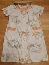 Vintage Sears Button Up Floral Pattern Nightgown Orange Smocking Size Large