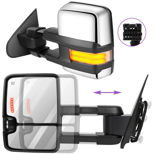 Mirrors Chrome Power Heated Running Light Signals For 2014-2018 Silverado Sierra