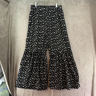 Emery Rose Pants Womens XL Black Polka Dot Ruffle Flare Dance Festival Boho