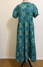 J.Crew Floral Midi Dress Green Blue Puff Sleeve Ruffle Collar Size 8 NWT Cotton