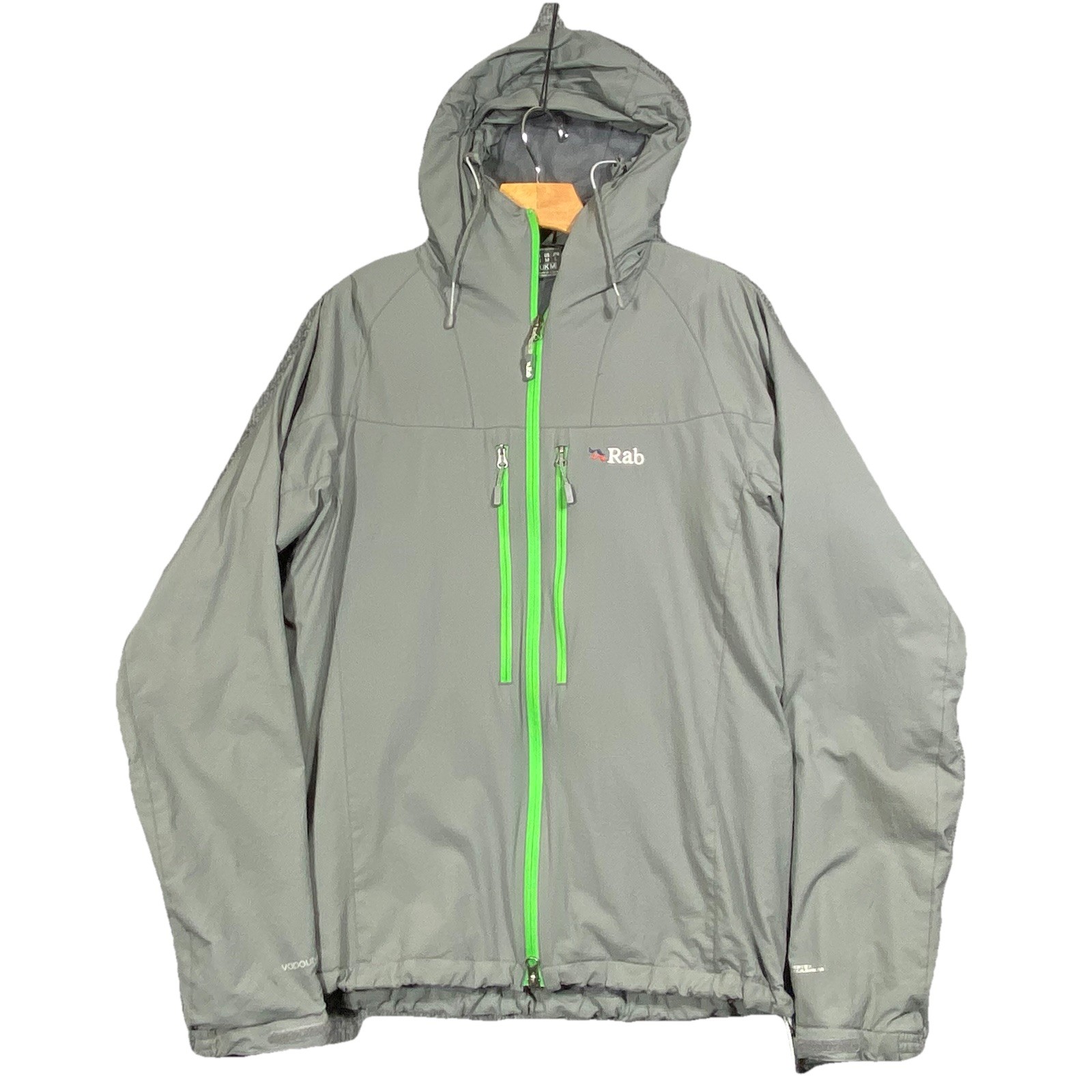 Chaqueta alpina RAB Vapour-Rise Lite para hombre talla mediana gris cremallera completa capucha capa térmica