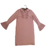 Erika Lang Pink Solid Pleated Collared Button Bell Sleeve Shift Dress S 17-179