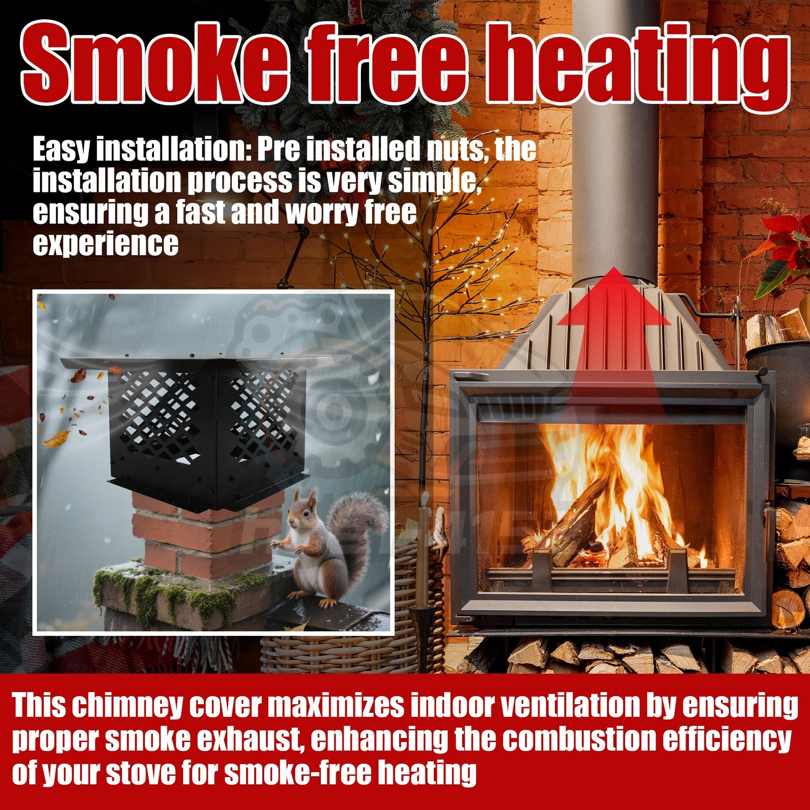 Square Chimney Cap Flue Caps Outdoor Fireplace Chimney Cover 13" x 13" Black