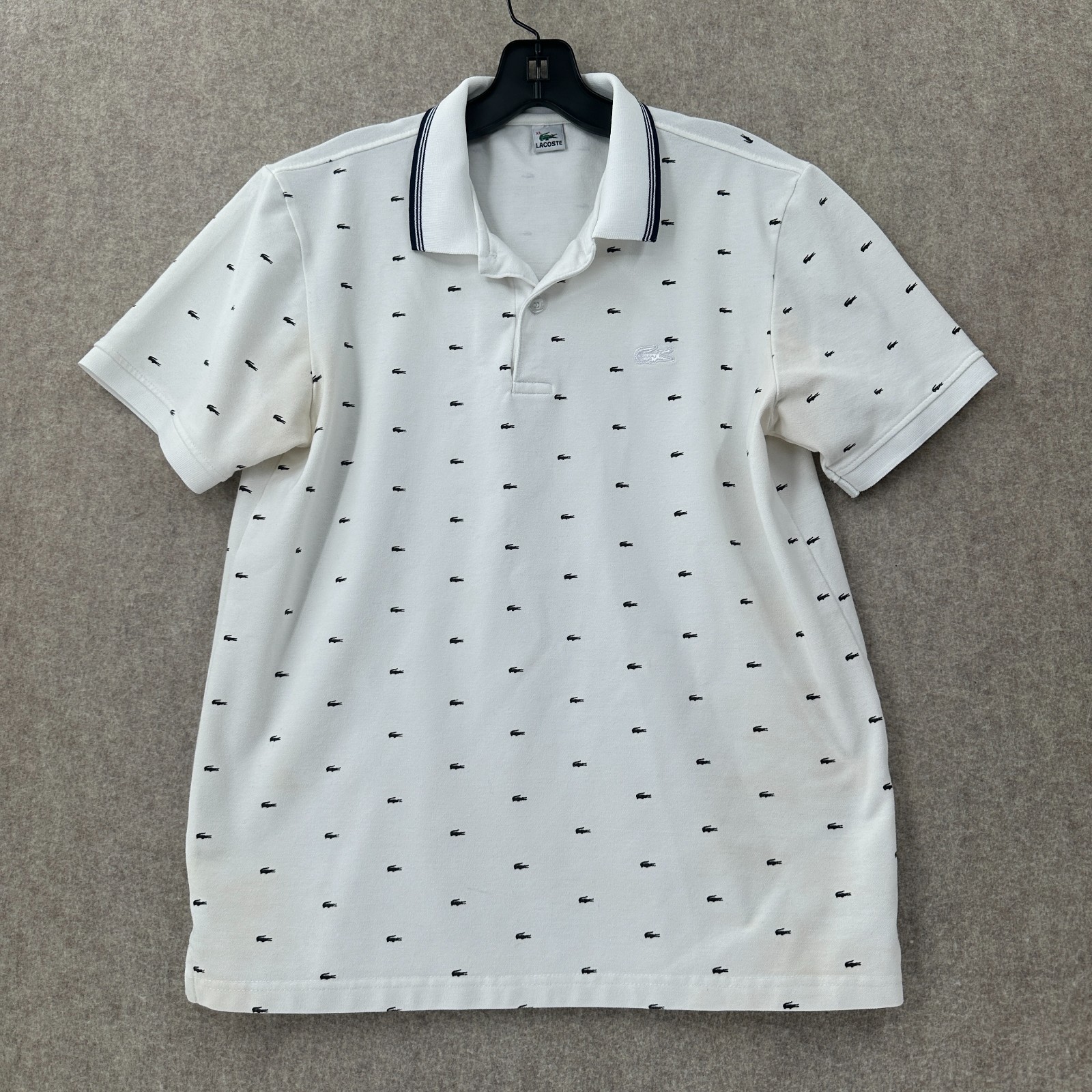 Lacoste Classic Fit Boys XL White All Over Croc Print Tennis Polo