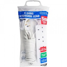 4 Way 5 Meter Extension Lead 4 Gang 5M Long Cable Electric White Plug Socket 13a