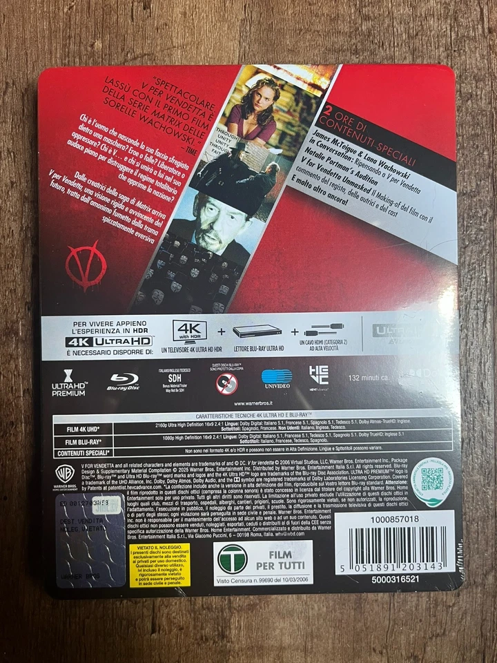 V for Vendetta w. Steelbook (4K UHD + Blu-ray, EU Import, Region Free) *NEW* - Image 2 of 4