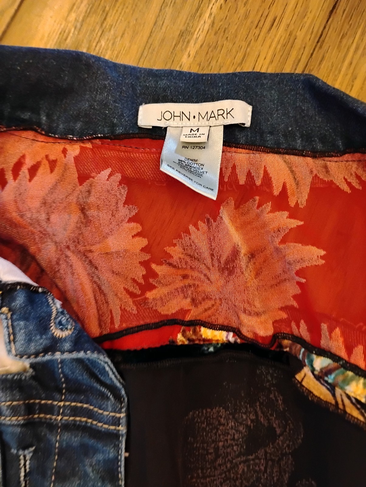 John Mark Embroidered Patchwork Denim Jacket Size… - image 2