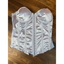 Forever 21 Women Light Blue Satin Lace Up Boned Corset Bustier Top Size Small