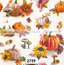  2759 TWO Paper LUNCHEON Decoupage Art Craft Napkins - FALL AUTUMN PUMPKINS