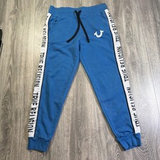 TRUE RELIGION Color Block Inset Panel Logo Jogger Sweatpants Size SMALL Blue