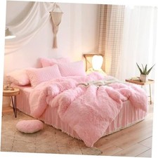 Soft Plush Comforter Set - 3 Piece Fluffy Faux Fur Set With High Queen Pink