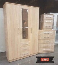 3 Door Combi Wardrobe Set - Wardrobes/Chest Of Drawer/Bedside Cabinet