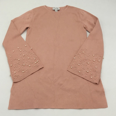 Whisper Knit By Louis Dell Olio Women's Pearl Sleeve Sweater, Pink, XXS