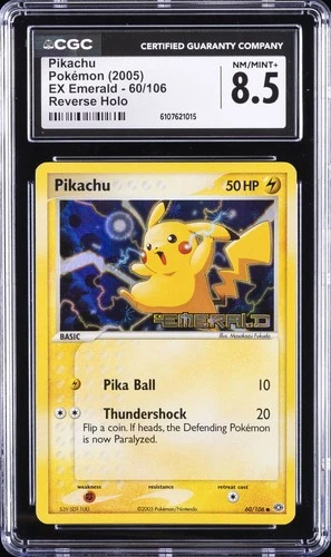 2005 POKEMON EX EMERALD #60 PIKACHU-REVERSE FOIL CGC 8.5