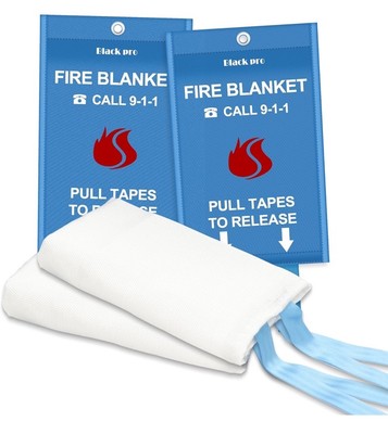 Black pro Emergency Fire Blanket, Fire Retardant Blanket,  2 Pack