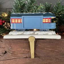 Hallmark Polar Express Stocking Hanger Photo Holder Blue Passenger Train Caboose