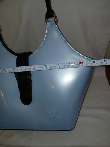 Beijo Blue Faux Patent Leather Top Handle Purse, Silver Accents - Picture 8 of 14