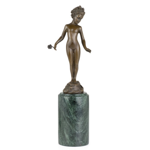 Moritz Bronze Figur Blumenmädchen mit Rose Höhe 31,5 cm 1,65 kg Skulptur Antik - Bild 1 von 8