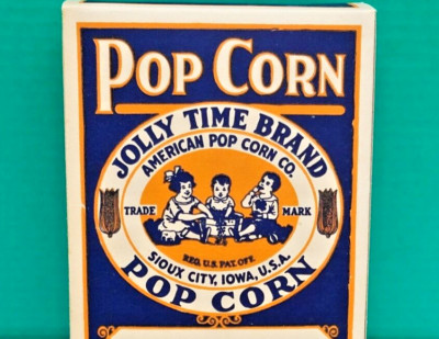 Jolly Time Brand Popcorn Box 1930s Home Town Grocery Manitowoc WI Chas Cizek NOS