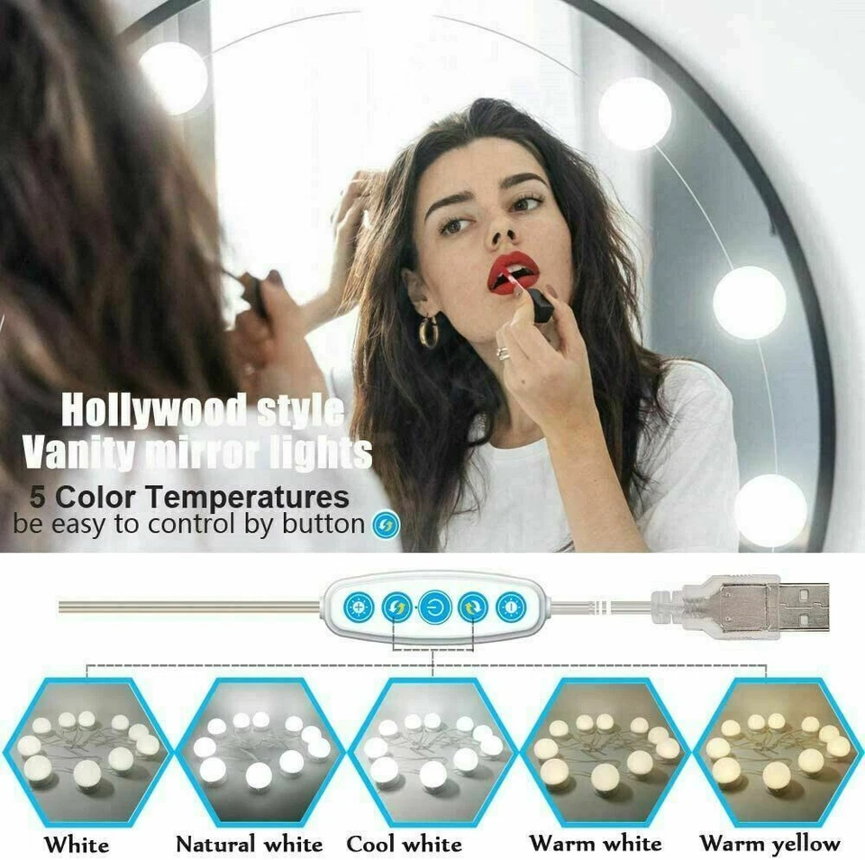 Kit de 10 bombillas LED para espejo de maquillaje lámpara regulable Hollywood Foto 3 de 4