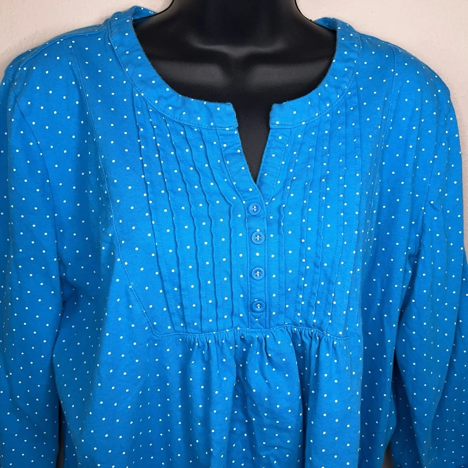 XL Basic Editions Blue White Polka Dot Top Retro Pinup Cotton - Image 3 of 4