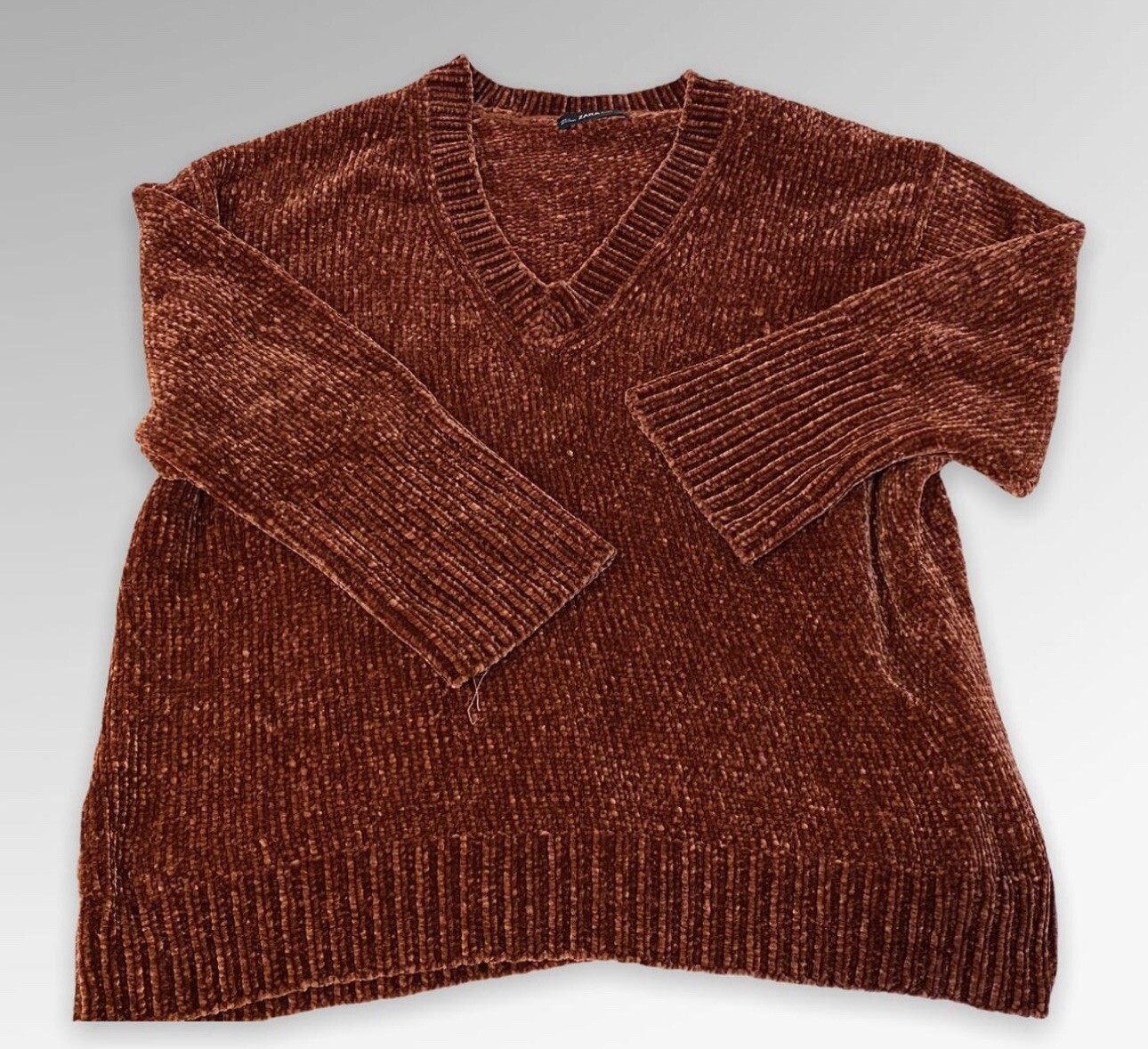Zara Oversize Chenille Knit Sweater Chunky Burnt Orange Red Super Soft Winter image 5