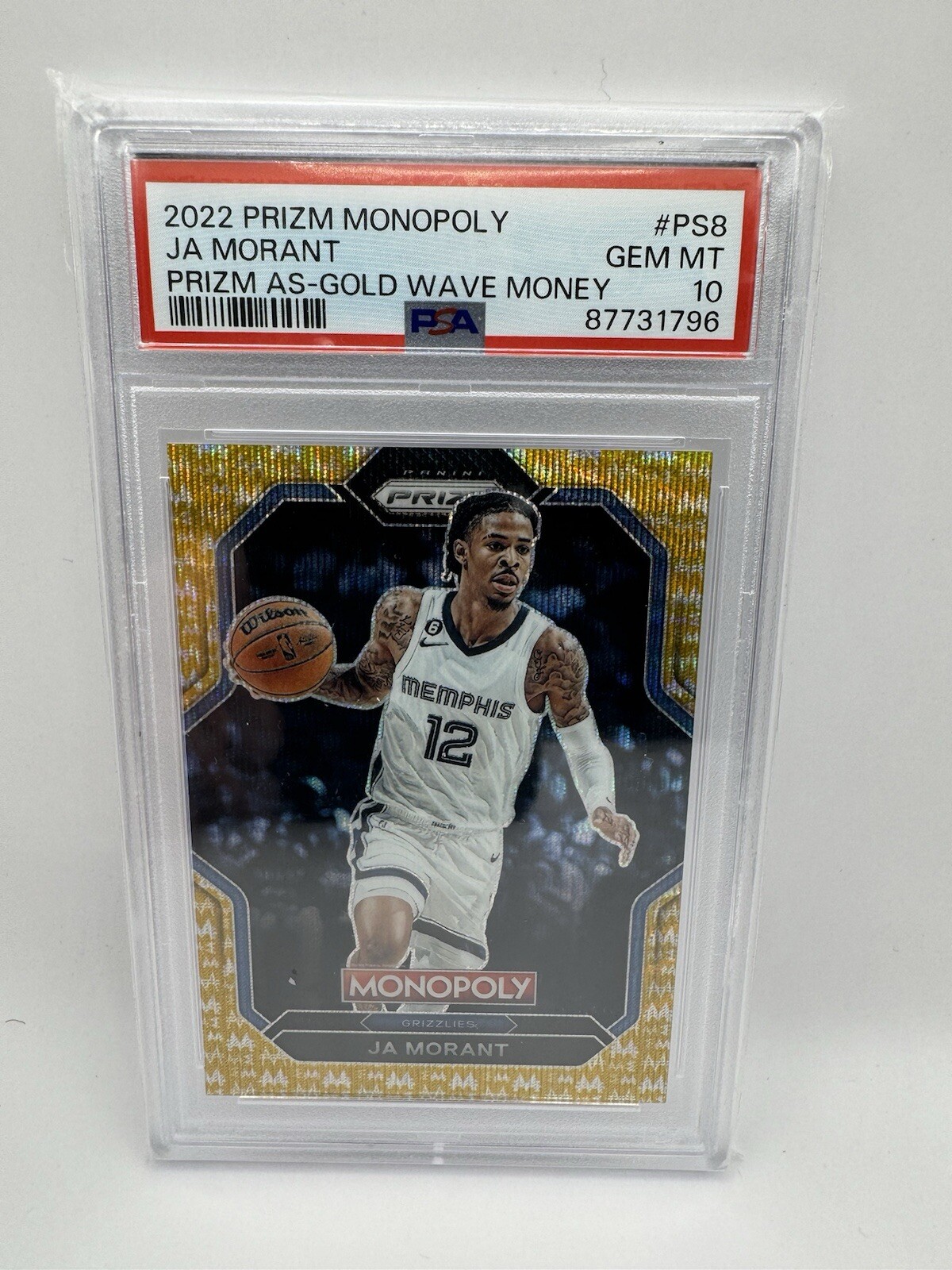 Ja Morant 2022 Prizm Monopoly Gold Wave Money 10/10 PSA 10