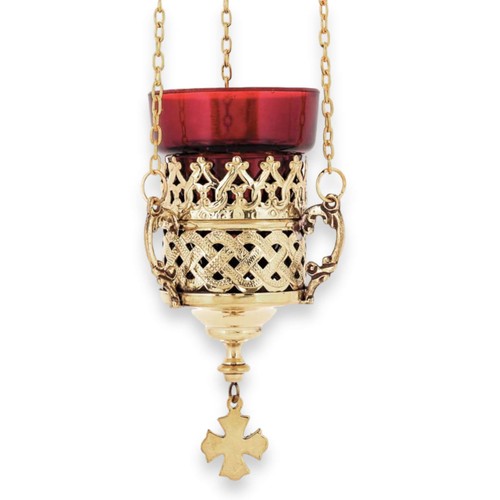 Hanging Vigil Oil Lamp - Brass Orthodox Lamp - FREE Gift - WIcks and Cork Floats - Picture 3 of 5