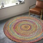 Rug Natural Jute & Cotton Handmade Round Decor Living Rug Reversible Braided