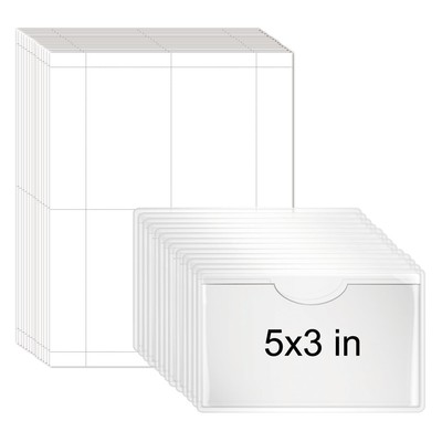 30 Pack 5'' x 3'' Self Adhesive Index Card Pockets with Printable Perforated Ca...
