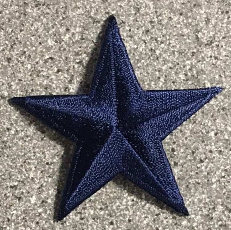 NAVY BLUE STAR DESIGN 2” FULLY EMBROIDERED IRON ON CLOTH PATCH - Image 3 of 4