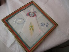 Vintage Paris 2 polyester/cotton Handkerchiefs Embroidered Flowers original Box