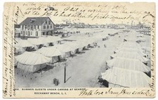Summer Guests under Canvas at Seaside Rockaway Beach Long Island postmark 1905