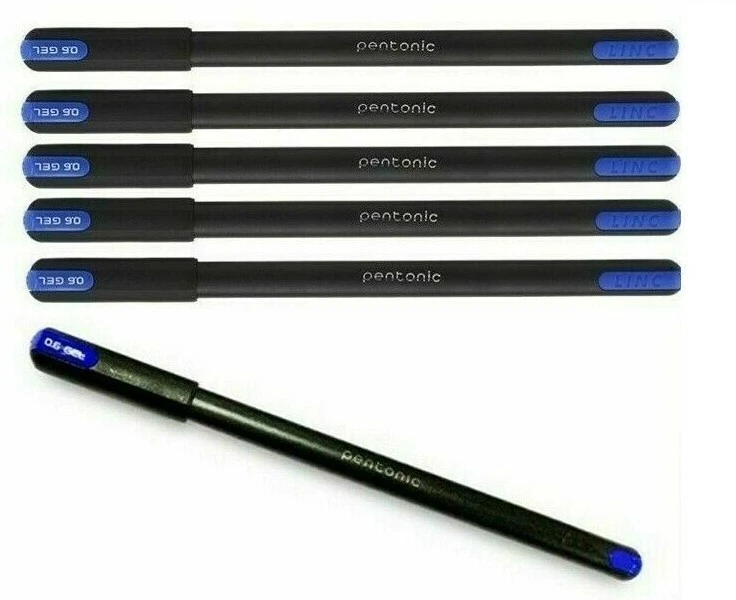 5x Linc PENTONIC Gel Pen, BLUE, 0.6 mm, Waterproof Ink, Free Shipping