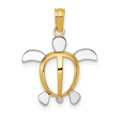 Herren 14k Gelbgold und Rhodium Meeresschildkröte Anhänger