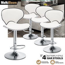Set of 4 White Adjustable Bar Stools PU Leather Seat Counter Height Dining Chair