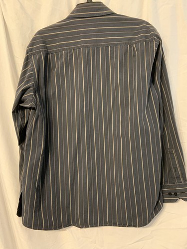 Concepts by Claiborne Men's Dress Shirt, Blue with black+tan pinstripes, Large - Picture 2 of 5
