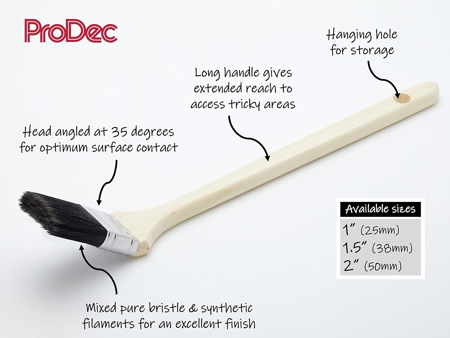 ProDec Dogleg Paint Brush 2" Big Head Long Handled Angled Extra Hard to