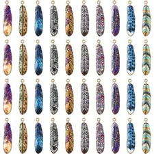 40Pcs Enamel Feather Shape Charms Pendants DIY Bracelet Necklace Jewelry Making