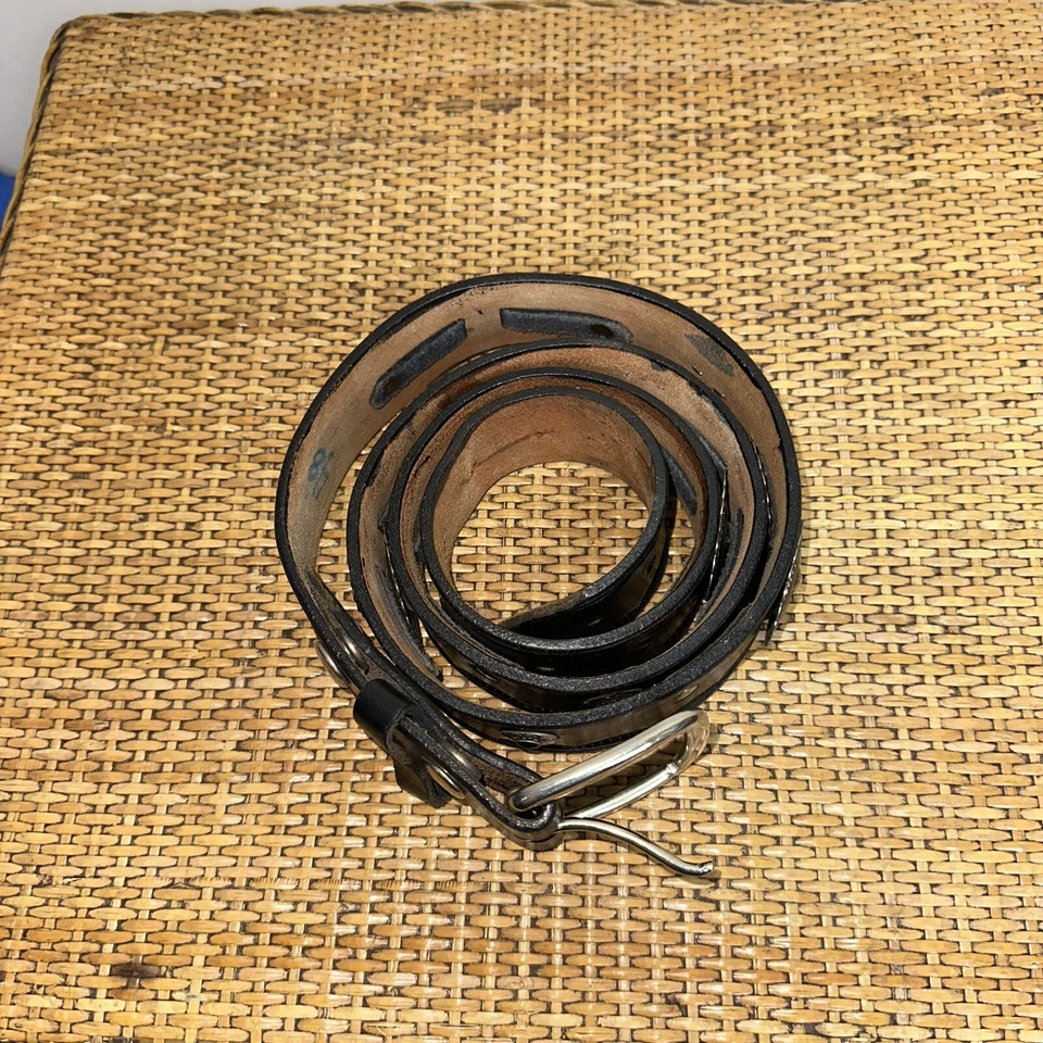 Cinturón vaquero vintage de cuero negro concho Western hebilla de platero México Foto 2 de 4