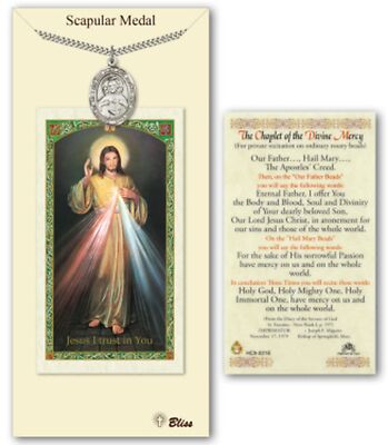 Pewter Scapular Catholic Medal Pendant Necklace 24'' Chain Box