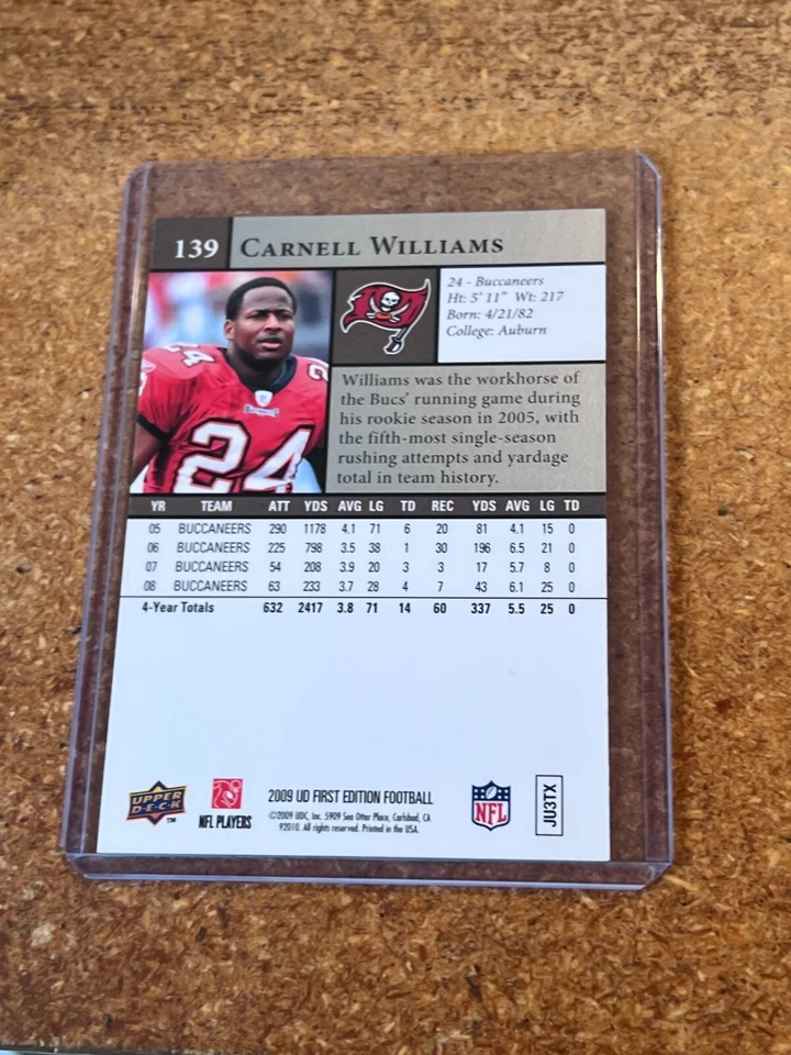 2009 Upper Deck First Edition Silver Football # 139 Carnell Williams - Image 2 of 2
