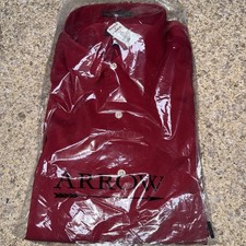 Arrow Shirt Mens 17-17.5 34/35 Red Solid Fitted Stretch Button Up NWT