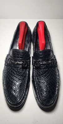 $2650 Salvatore Ferragamo Black Crocodile Alligator Leather Bit Shoes Mens 9 D